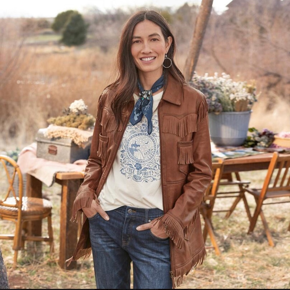 Sundance Chestnut Brown Fringe Leather Jacket - Picture 6 of 7